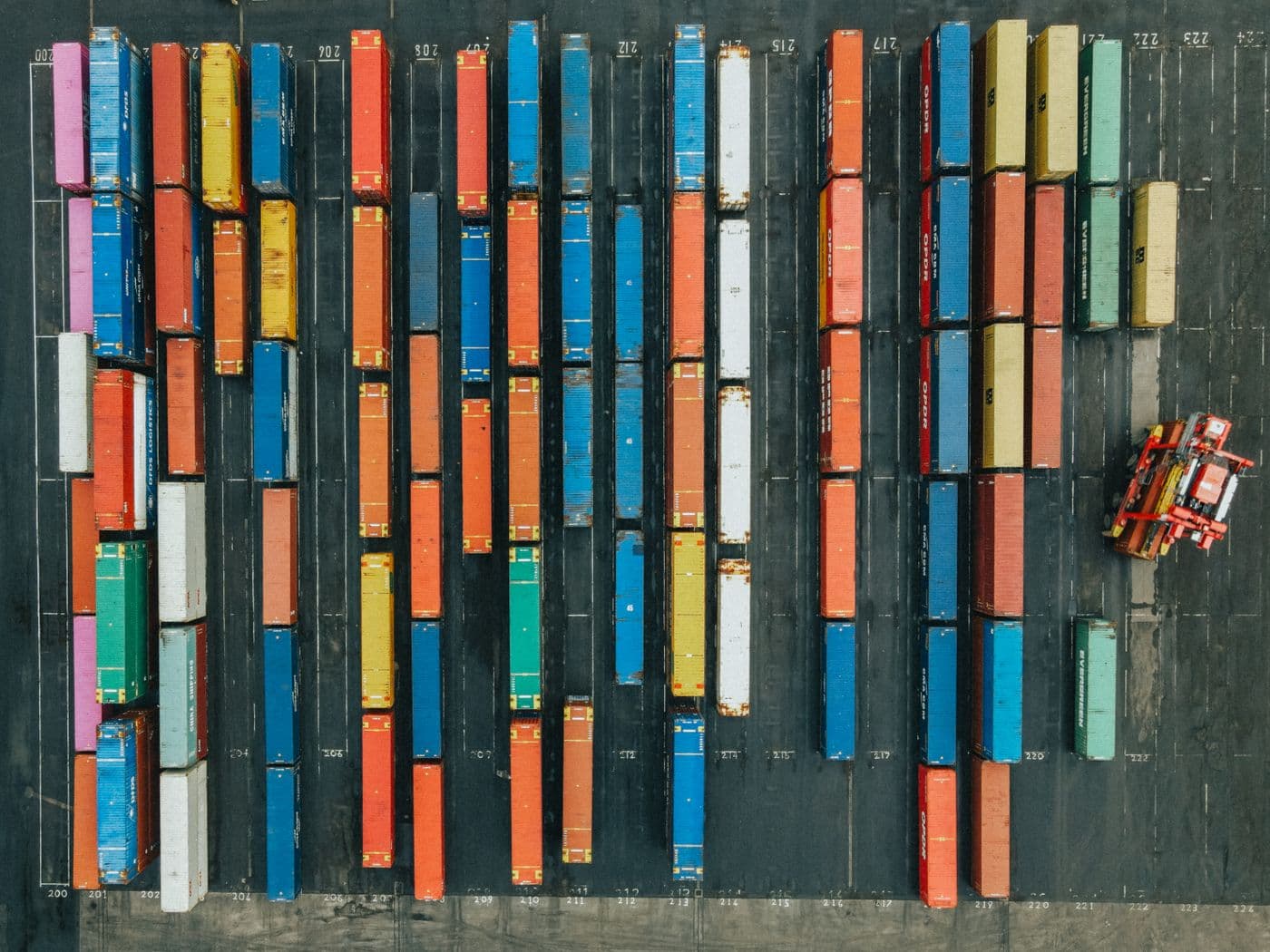 Aerial view of a container distribution yard